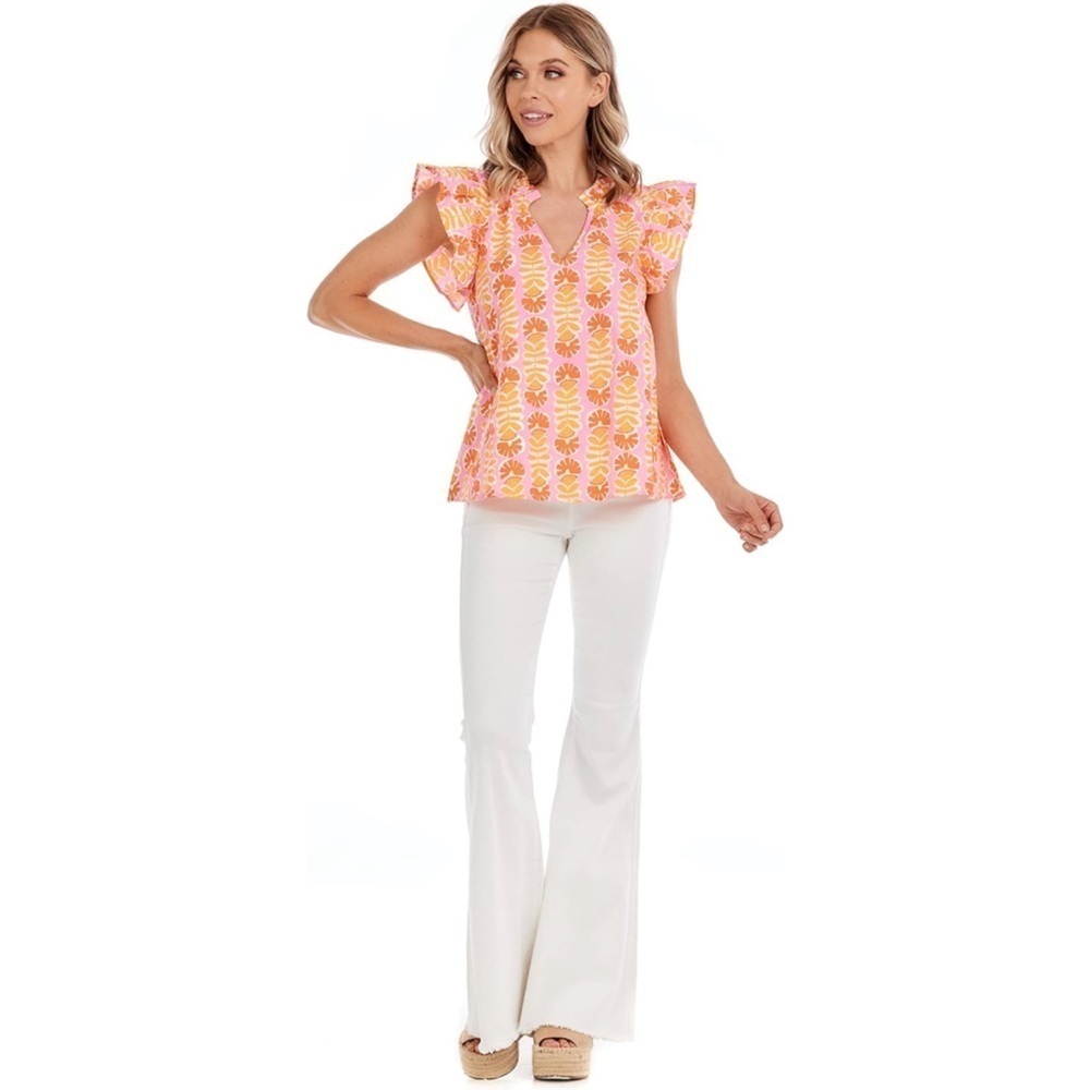 Mud Pie Becky Colorful Flutter Sleeve Cotton Popl… - image 4